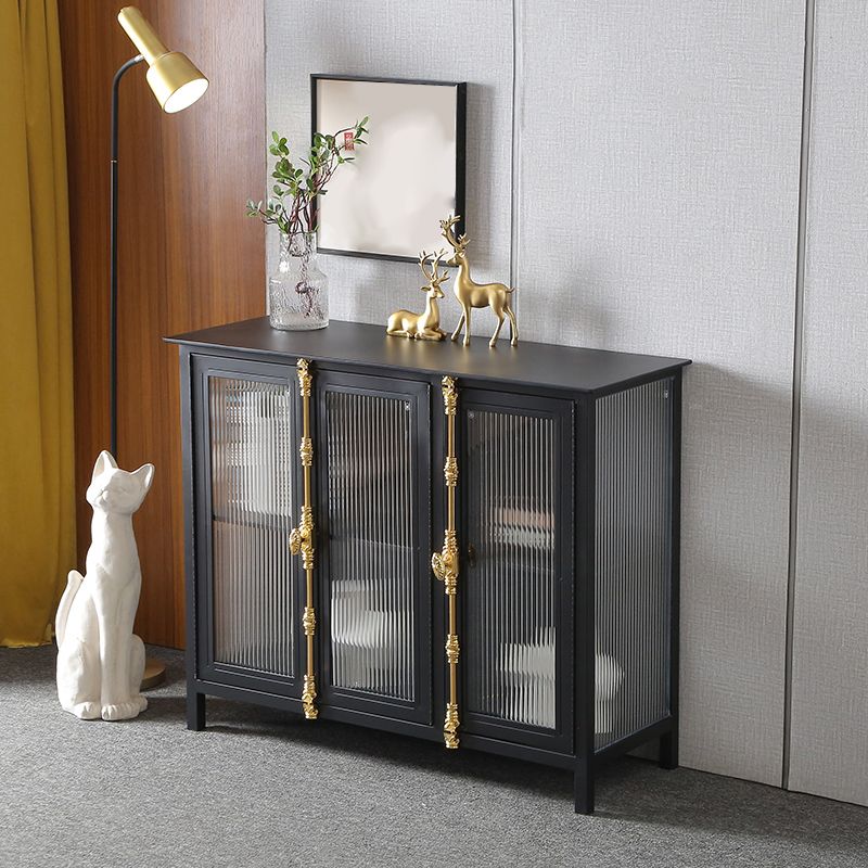 Industrial Glass Doors Curio Cabinet Metal Storage Cabinet with Legs for Living Room