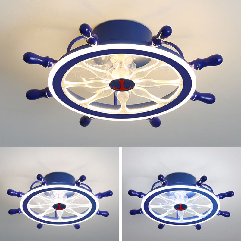 Méditerranée en forme de gouvernail Éclairage de ventilateur acrylique Boys Boucles LED semi Flush Mount Light