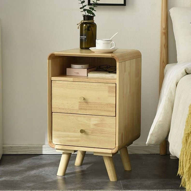 2 Drawers 1 Shelf Nightstand Modern Open Storage Night Table with Legs ,23.2" Tall