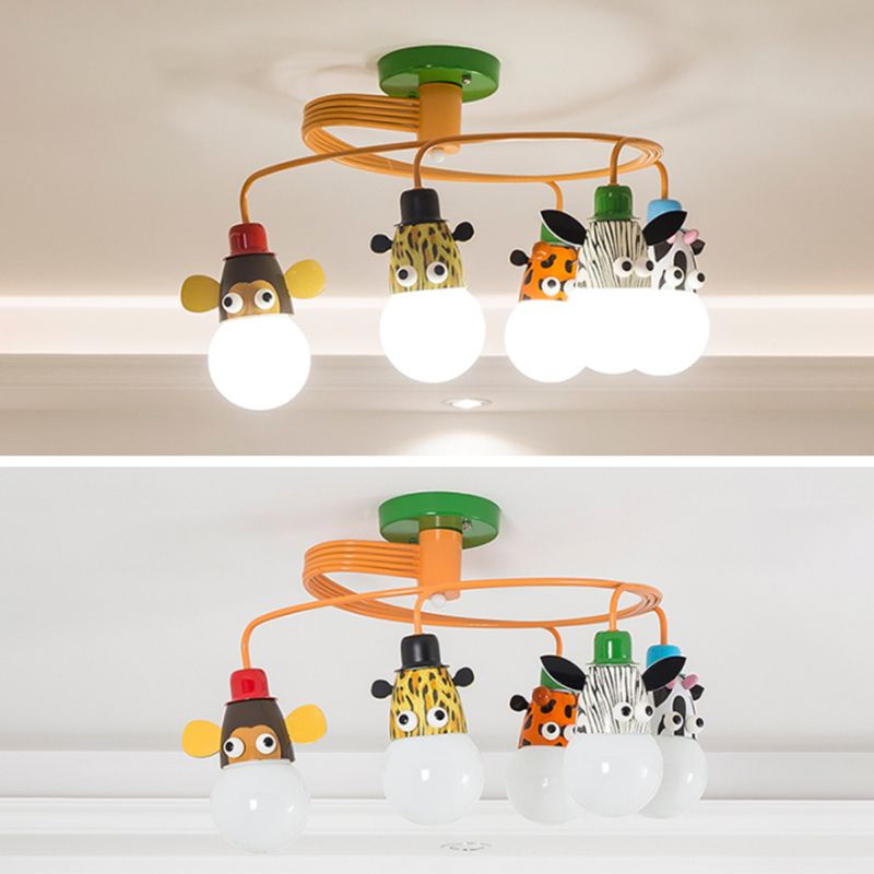 Art Deco Metal Semi Flush Mount Light Fixture Cartoon Animal Shade Flush Mount Spotlight  for Kids Bedroom