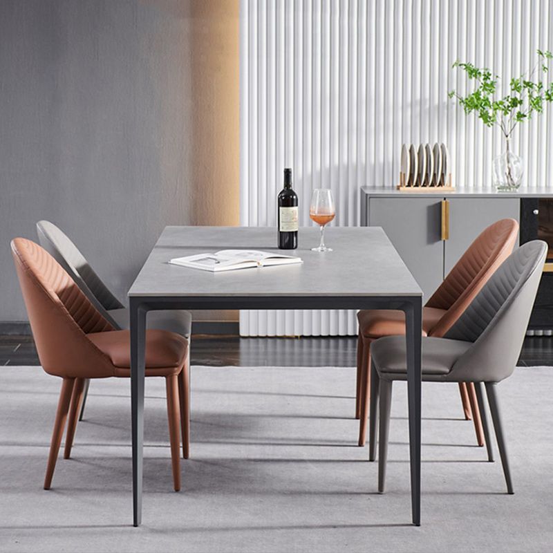 Contemporary Faux Leather Dining Side Chairs Metal Armless Dining Chairs