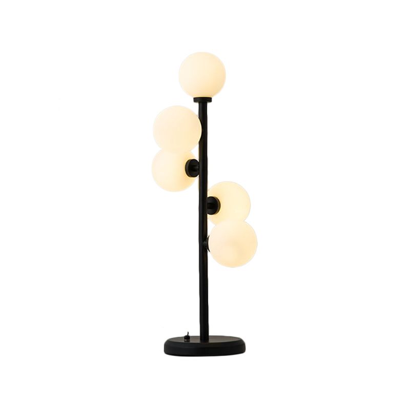 Ball Metal Night Table Lighting Post-Modern Cream Glass 5 Lights Black/Gold Nightstand Lamp for Dining Room