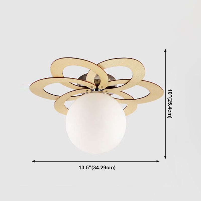 Simplicity Wooden Ceiling Light Fixtures Glass Shade Flush Mount Ceiling Fixture