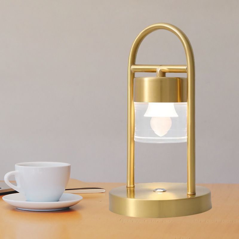 Gold Column Table Lamp Simplicity Clear Glass LED Desk Light with U-Shaped Metal Frame