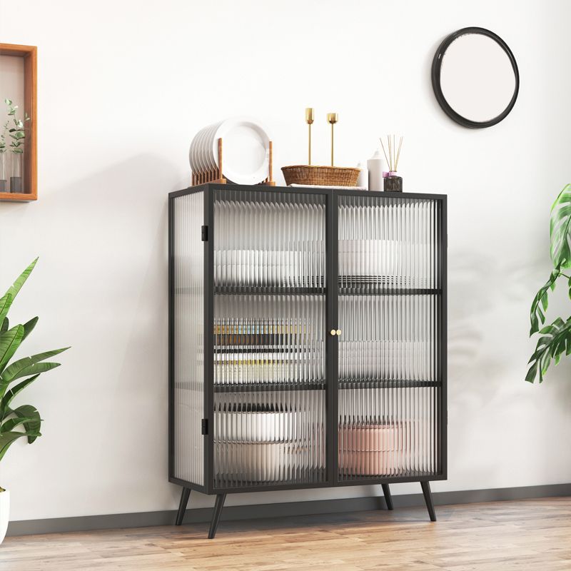 Industrial Curio Cabinet Metal Glass Doors Storage Cabinet with 2 Door for Bedroom