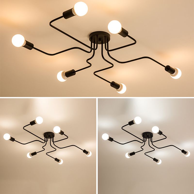 Open Bulbs Design Modern Flush Mount Black Semi Flush Ceiling Light for Living Room