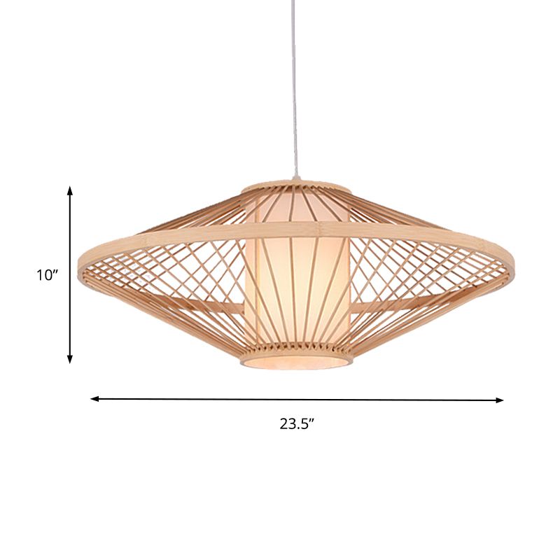 19.5"/23.5" Dia Saucer Suspended Lamp Modern Style Bamboo 1-Bulb Black/Beige Hanging Light Fixture for Living Room