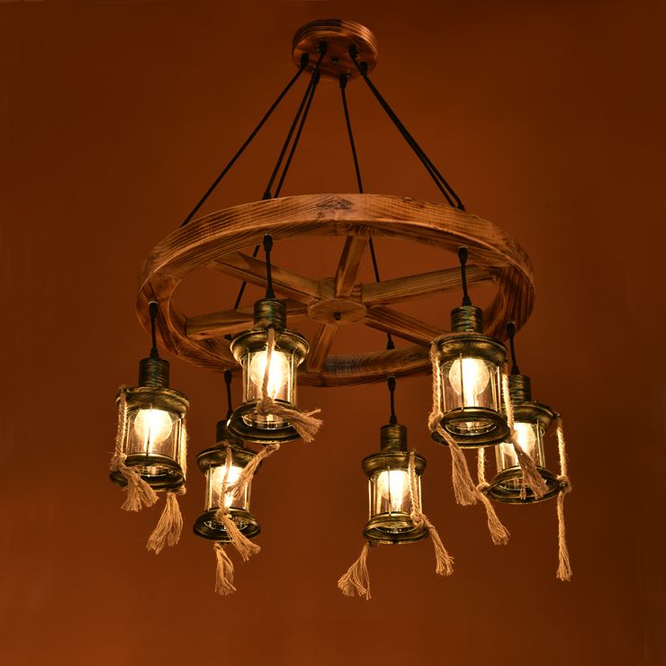 6-Light Metal Hanging Chandelier Coastal Bronze Kerosene Living Room Pendant Light Fixture