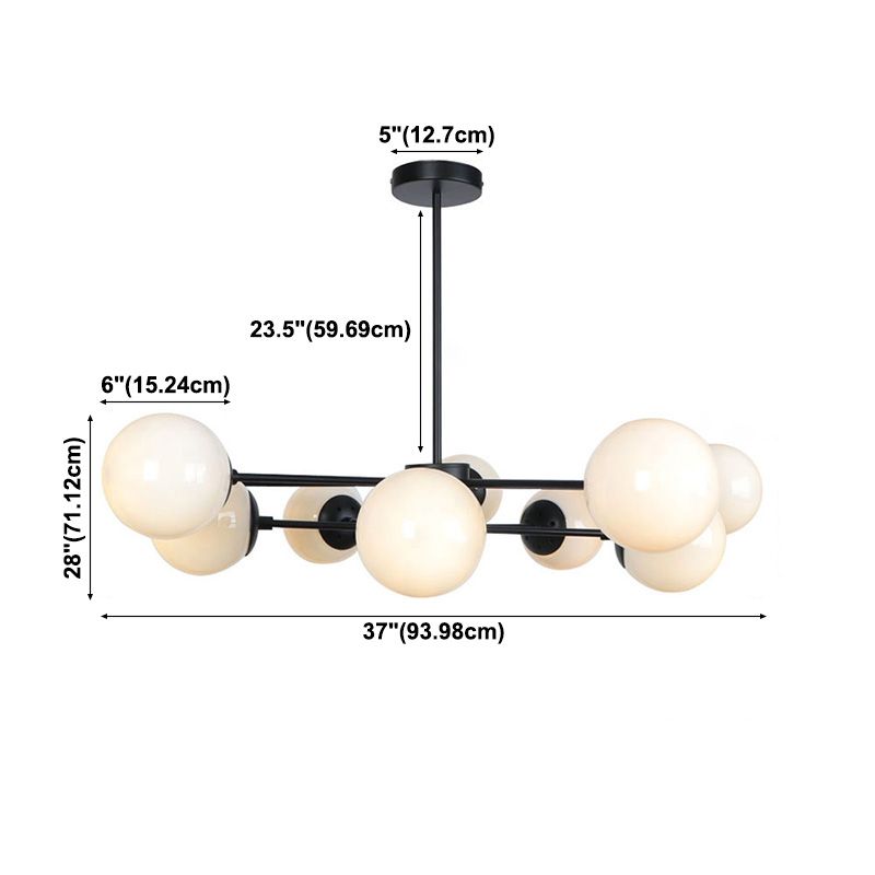 Multi Lights Black Hanging Chandelier Lamp Industrial Globe Milk Glass Pendant Light