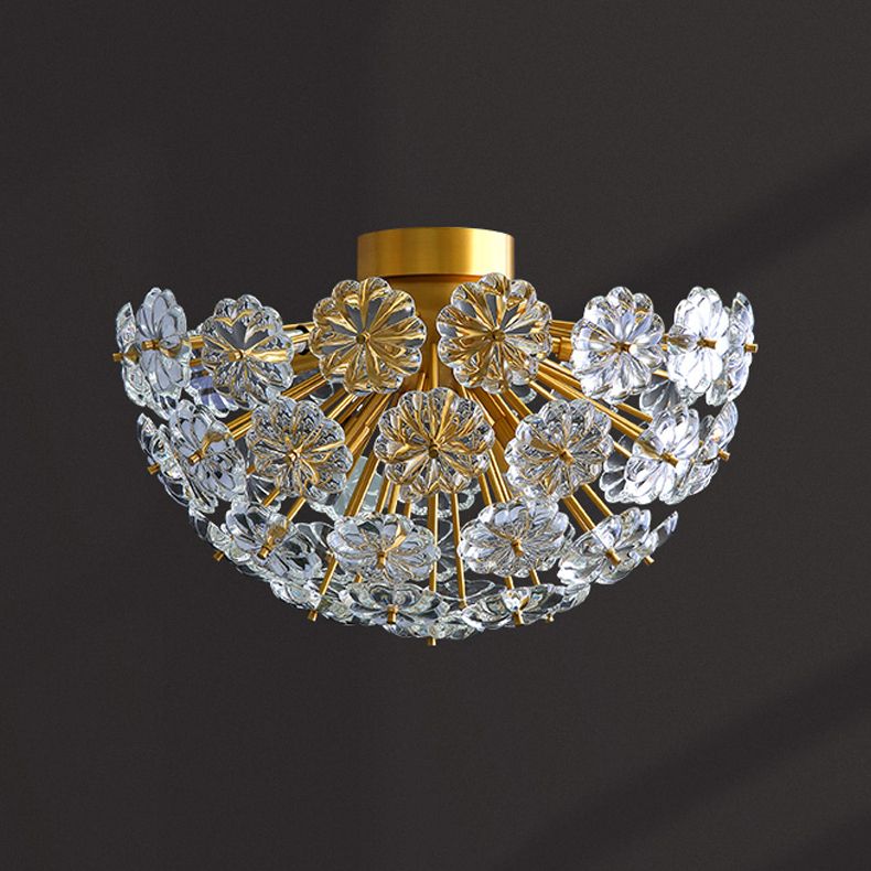 Brass Close to Ceiling Lamp Minimalist Crystal Shaded Ceiling Mounted Fixture