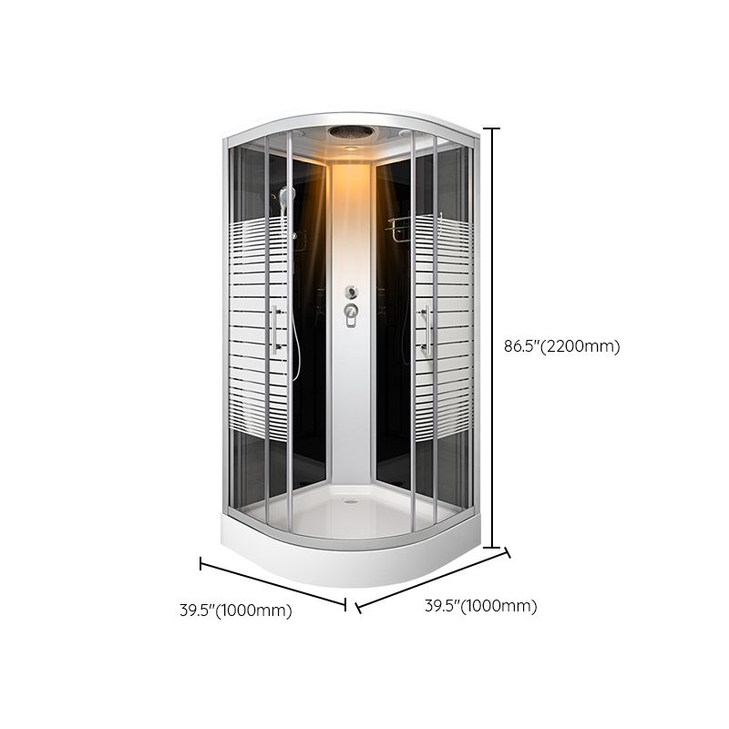 White Rounded Shower Stall with Shower Base Tempered Glass Shower Stall