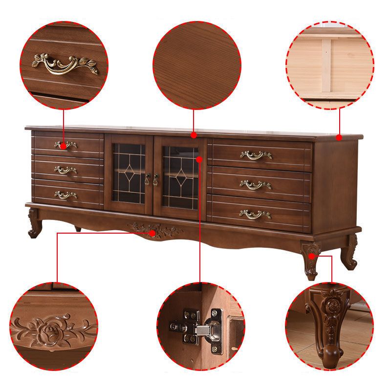 Traditional Wood TV Stand Console Enclosed Storage TV Media Stand for Living Room