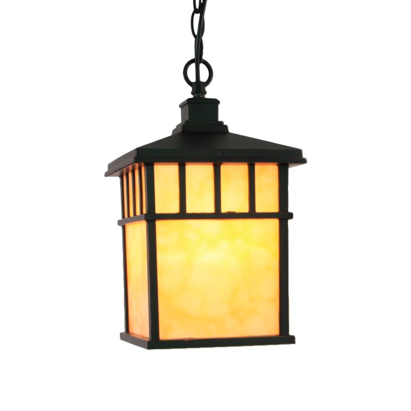 Lanternkorridor-Drop-Anhänger traditionelles gefrostetes Glas 1-Licht schwarz Aufhängung Licht