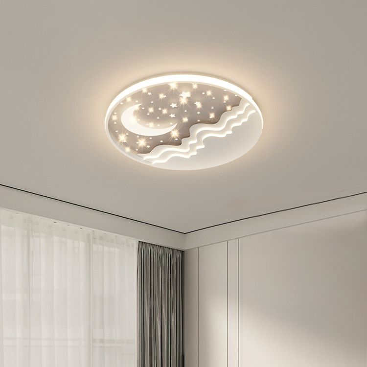 LED Modern Metal Flush Mount Circle Shape Ceiling Lamp with Silicone Shade for Living Room