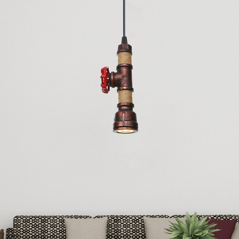 1 Light Water Pipe Hanging Lighting Industrial Rust Metallic LED Ceiling Pendant Lamp, 7.5"/8.5" High