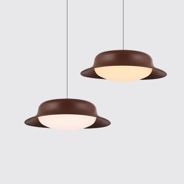 Hat Shape Drop Pendant Post Modern Metal LED Dining Room Hanging Lamp Fixture in White/Brown