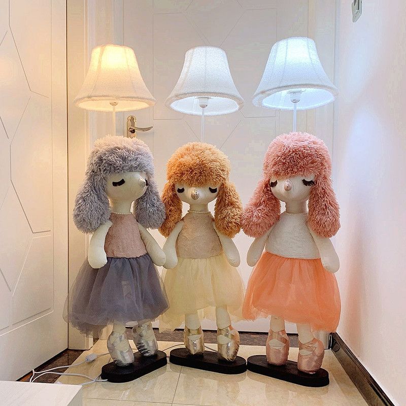 Luz de piso de tela de princesa de poodle para niños 1 lámpara de lectura de 1 bombilla en gris/rosa/marrón con tono blanco