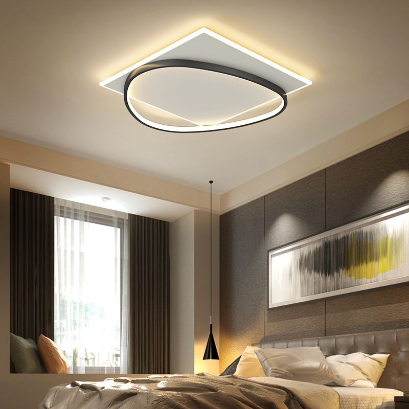 Acrylic LED Flush Mount in Modern Creative Style Iron Geometric Ceiling Light in Black and White