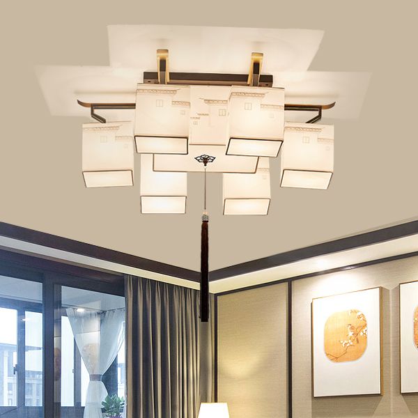 White Fabrics Ceiling Light in Traditional Style Geometric Flush Mount for Bedroom