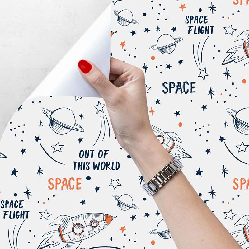 Stain-Resistant Cartoon Rocket Wallpaper 29.1 sq ft. Minimalist Children's Bedroom Wall Art for Kid's Bedroom Decoration