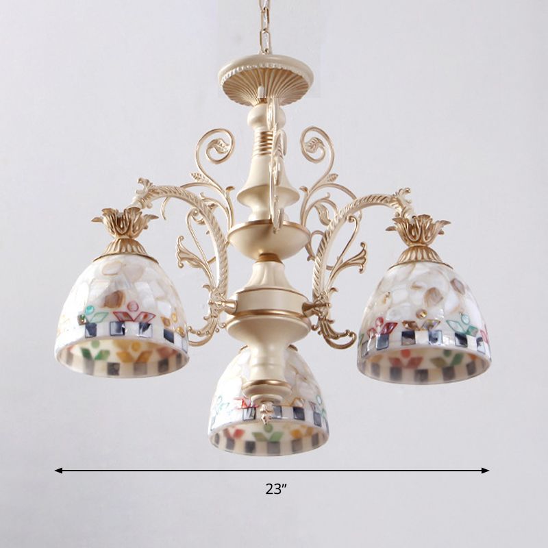 White Domed Hanging Chandelier Baroque 5/9/11 Lights Shell Suspension Lighting Fixture