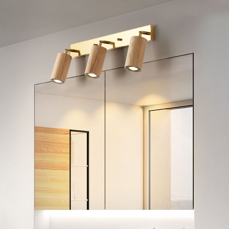 Modern Style Cylinder Vanity Lighting Fixtures Wood Multi Lights Vanity Wall Sconce