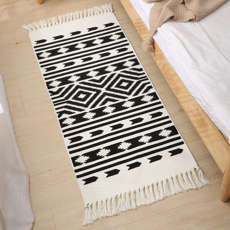 Bohemian Tribal Pattern Rug Cotton Indoor Carpet Washable Fringe Area Rug for Living Room