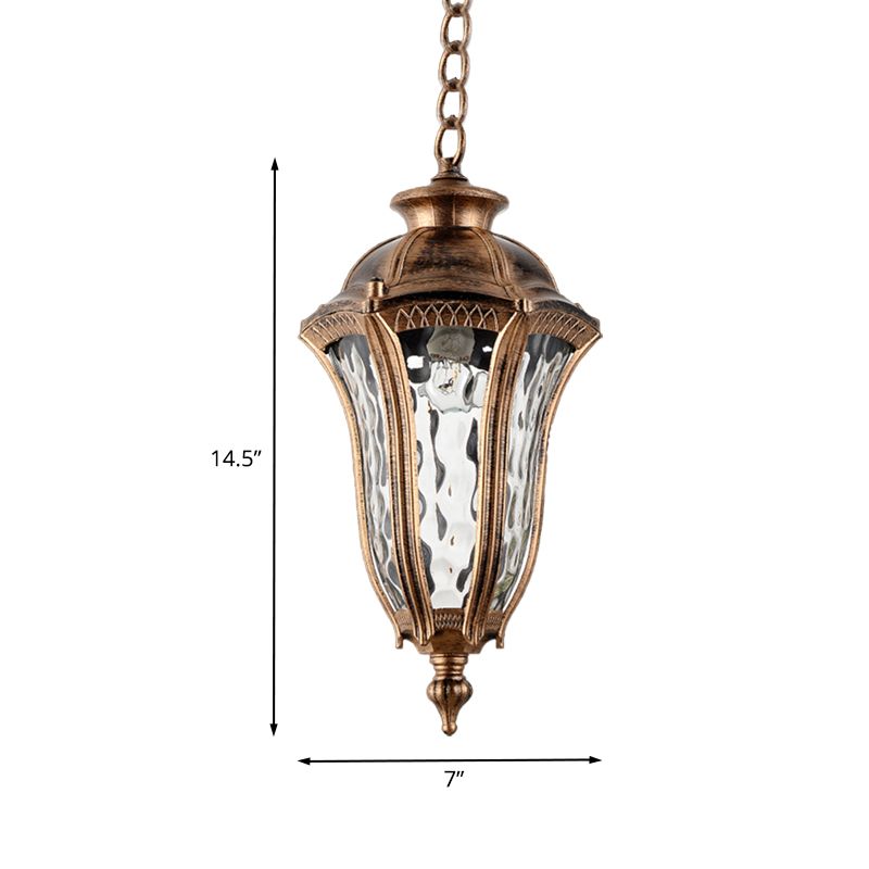 Lodge Urn-Shaped Drop Pendant 1-Light Clear Ripple Glass Hanging Ceiling Light in Bronze