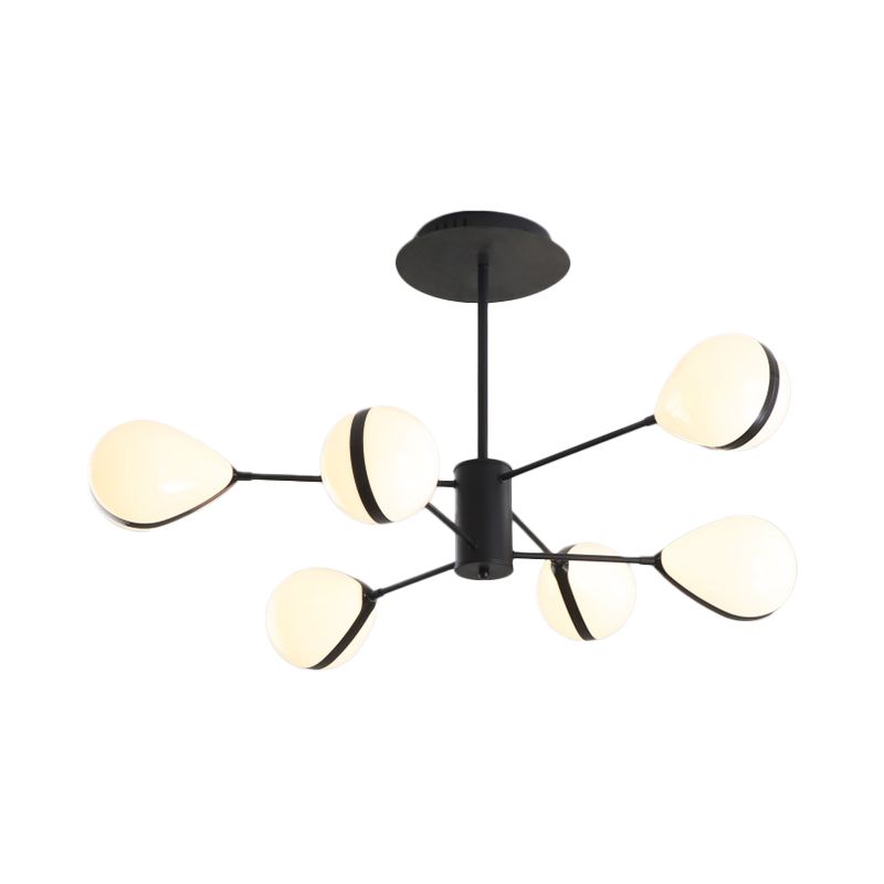 Black Droplet Shade Ceiling Hang Light Modern 6/8/10 Heads Cream Glass Chandelier in Warm/White Light