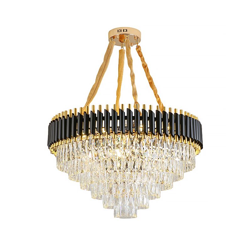 Conical Chandelier Light Modernism Crystal 4 Lights Black Hanging Ceiling Light for Living Room