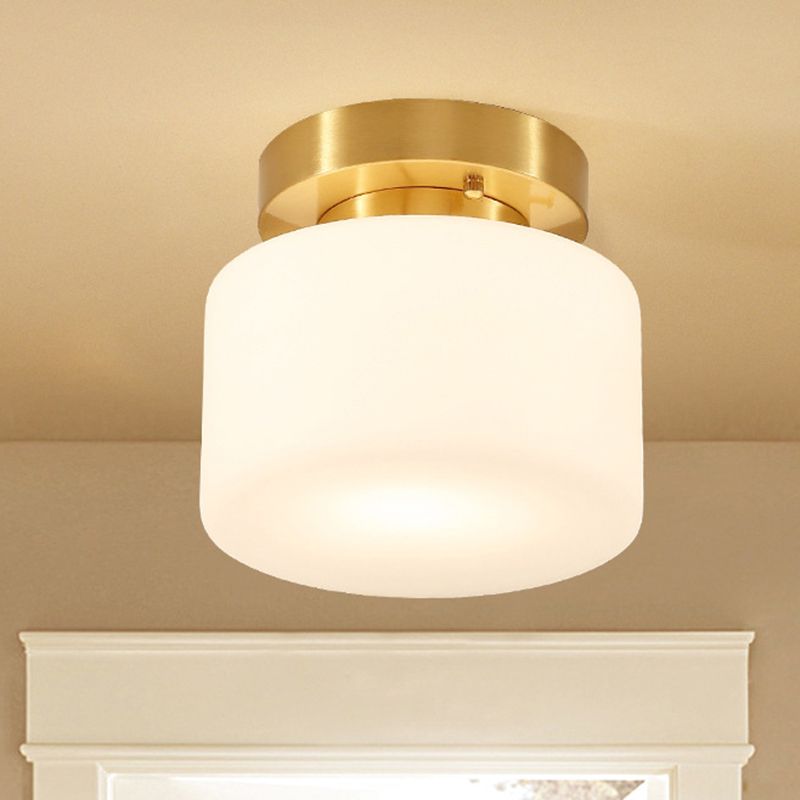 1 Light Cylindrical Glass Semi Flush Mount Lighting Modern Minimalism Gold Ceiling Light for Hallway