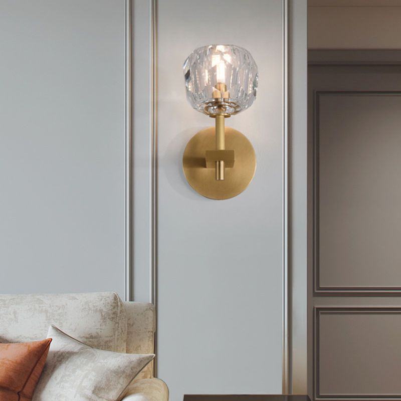 Metal Postmodern Wall Sconce Ball Shape Vanity Lamp with Crystal Shade for Bathroom