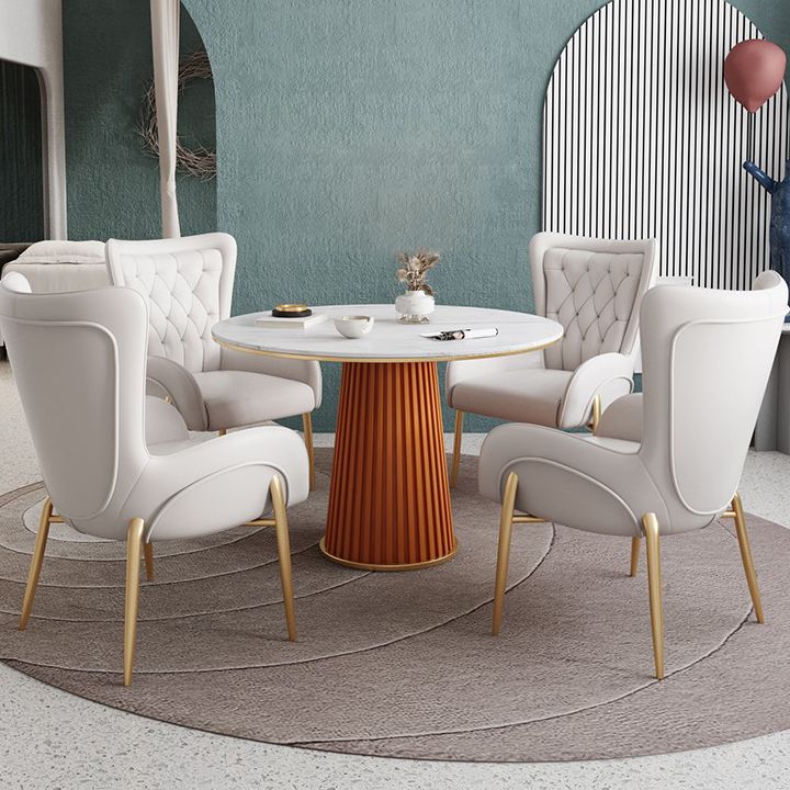 Glam 1/5 Pieces Dining Set Round Stone Dining Table for Dining Room