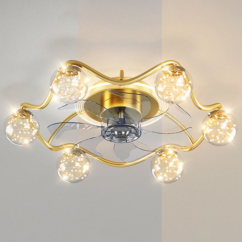 7-Blade Golden Fan with Light Modern Metal LED Ceiling Fan for Foyer