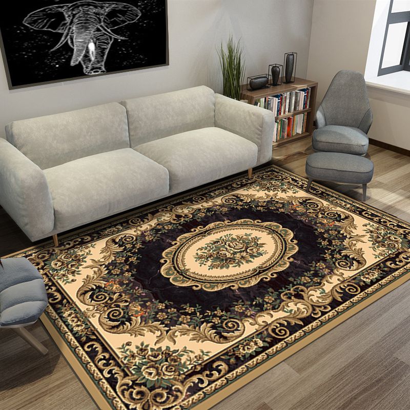 Moroccan Style Bedroom Rug Multi Color Flower Print Carpet Polyester Washable Pet Friendly Anti-Slip Backing Rug