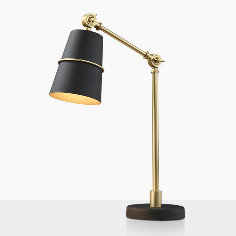 Postmodern Swing Arm Reading Lamp Metallic 1 Head Bedroom Table Light with Cone Shade