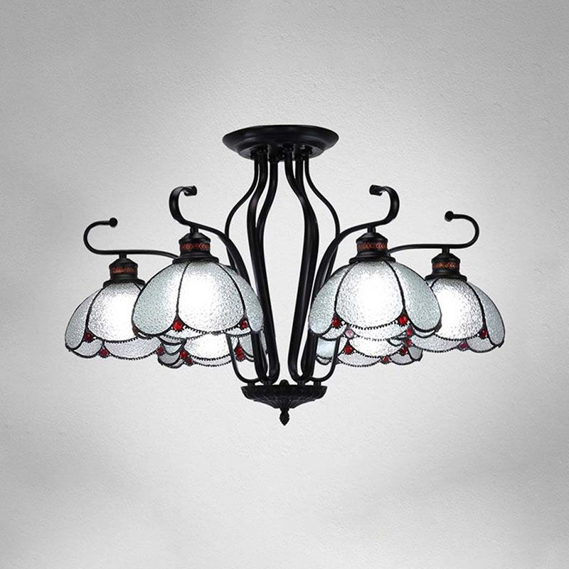 Black Scalloped Hanging Chandelier Baroque 6/8 Lumières Blanc / Jaune / Blue Glass Pendante Light Kit pour le salon