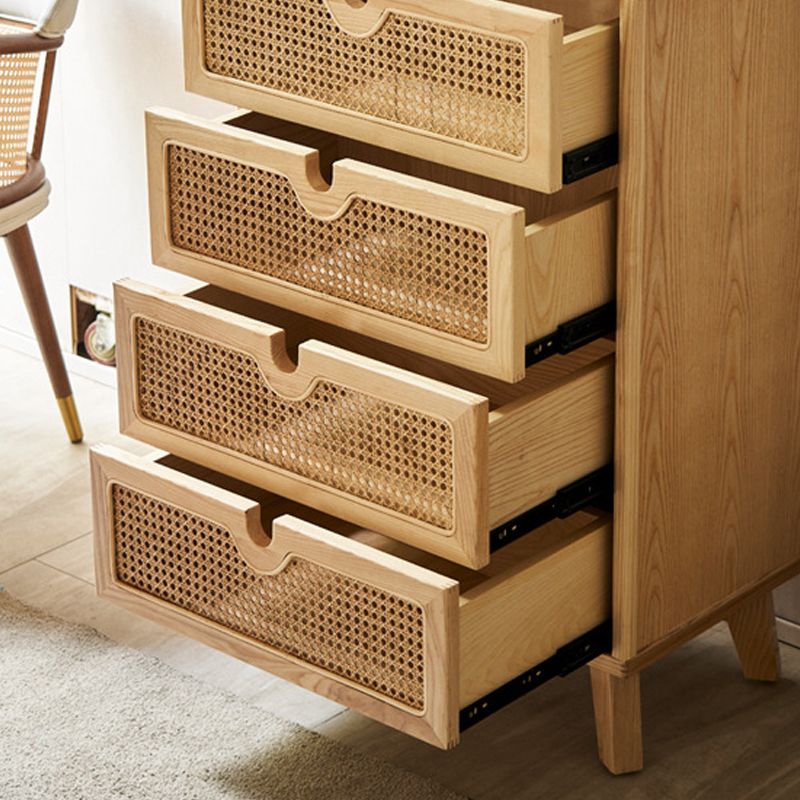 Contemporary Solid Wood Chest with Drawers and Wooden Legs in Natural