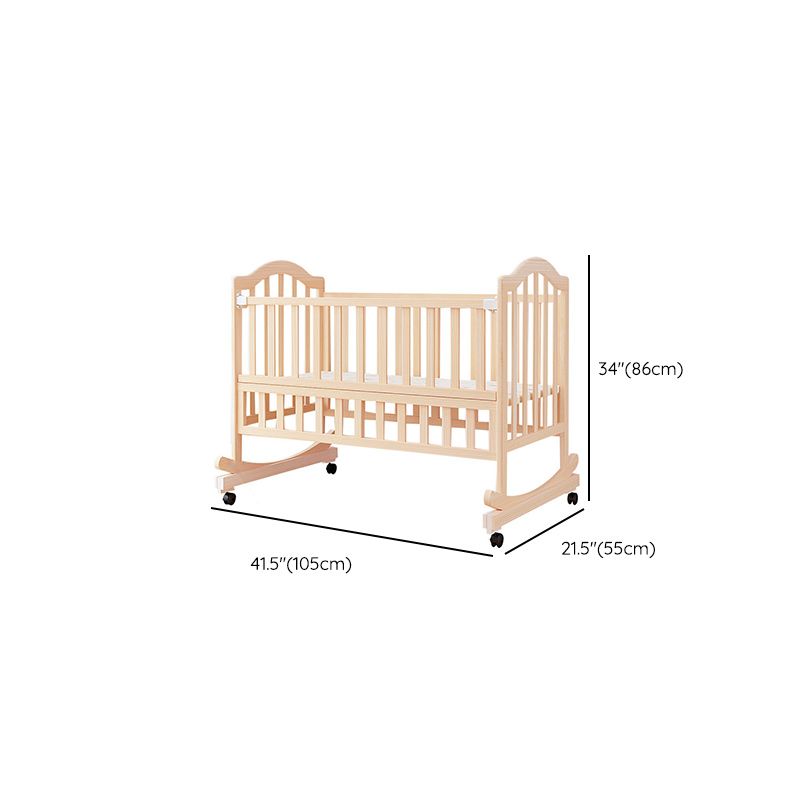 2-in-1 Wooden Crib with Casters Natural Mini Crib with Guardrail and Mattress