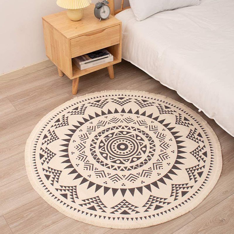 Gorgeous Floral Printed Rug Moroccan Cotton Blend Carpet Washable Carpet with Fringe for Home Decor