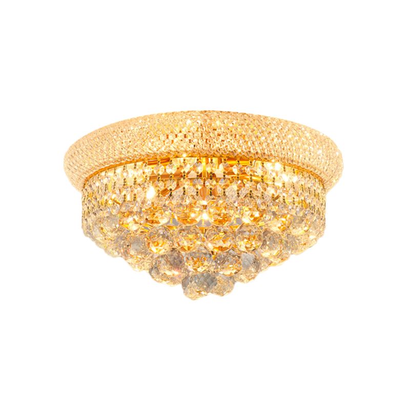 Crystal Orb Cone Flush Mount Contemporary 16 "/23.5" W 6/9 Heads Close to Ceiling Light in Gold for Bedroom