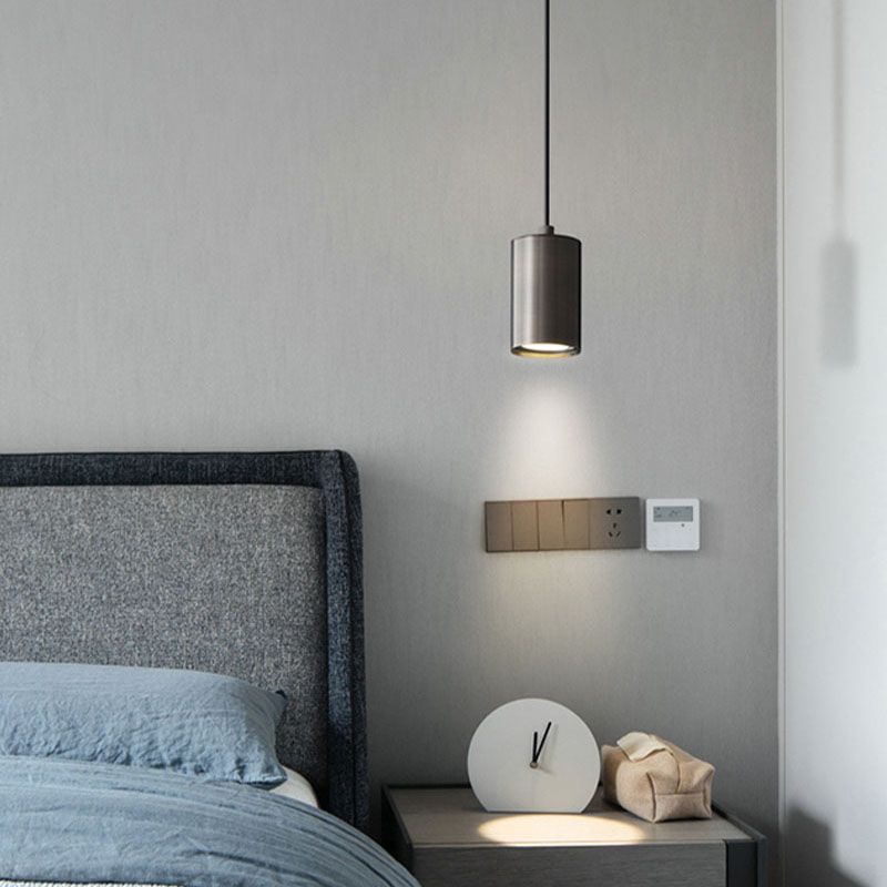 Lampe suspendue à cylindre minimaliste, pendentif en métal moderne pour chambre à coucher