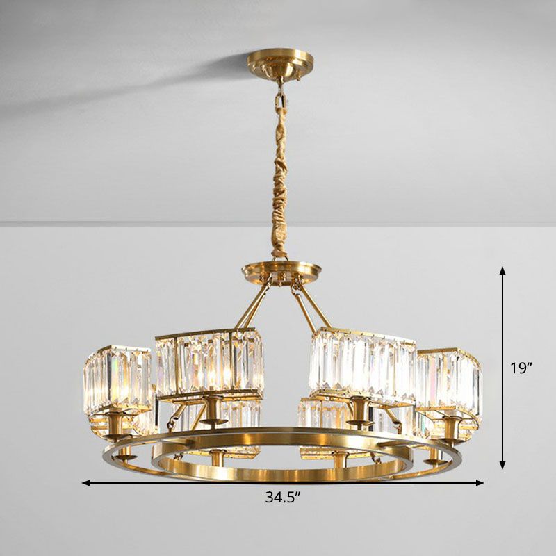 Round Chandelier Pendant Light Contemporary K9 Crystal Living Room Hanging Light in Gold