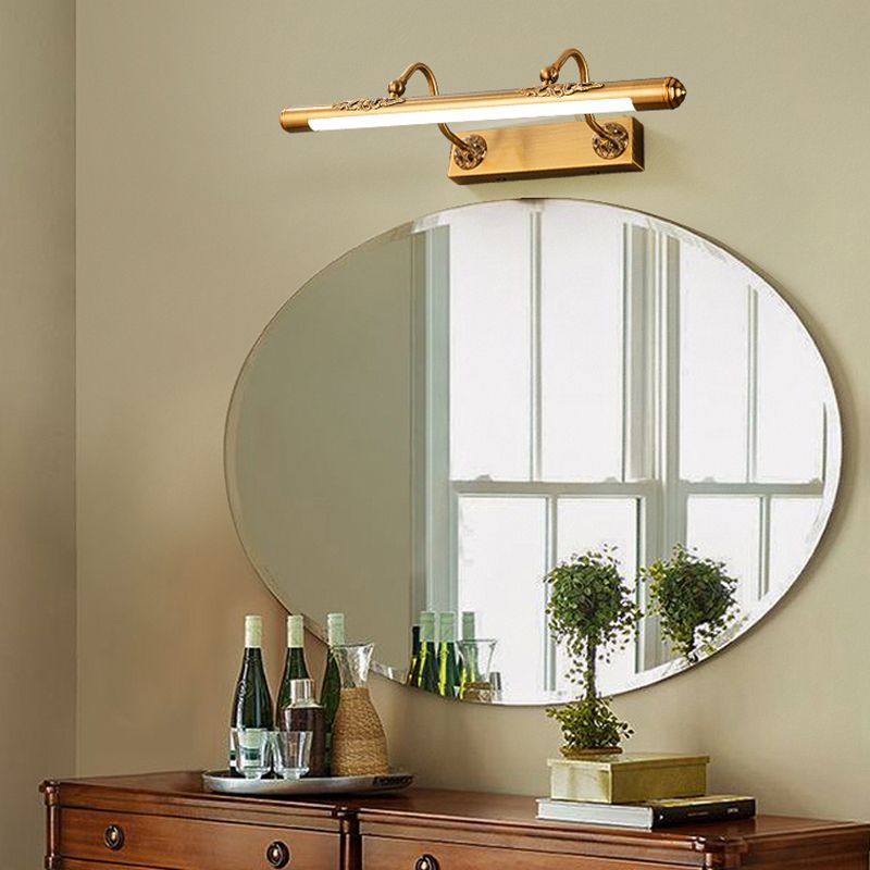 Linear Shade Metal Wall Sconce Modern Style 1-Light Mirror Wall Mount Light in Brass