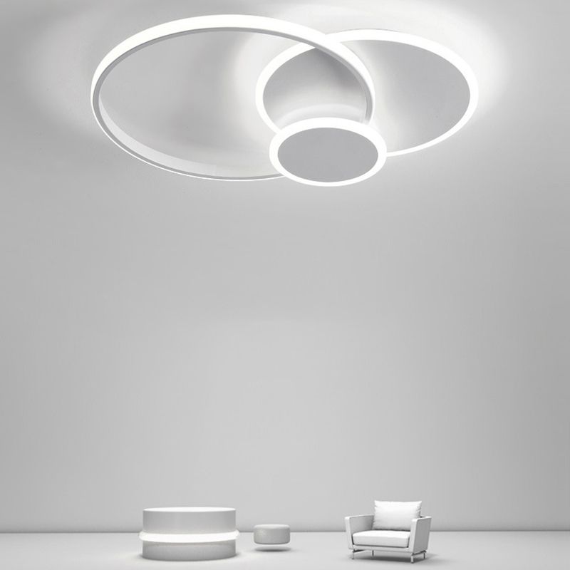 Contemporary 3 - Light Flush Mount Iron LED Circle Ceiling Flush in White