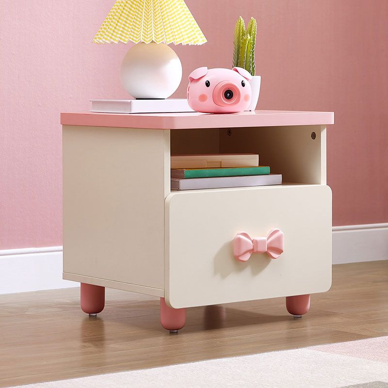 White and Pink Kids Nightstand Wooden Kids Bedside Table with Drawers