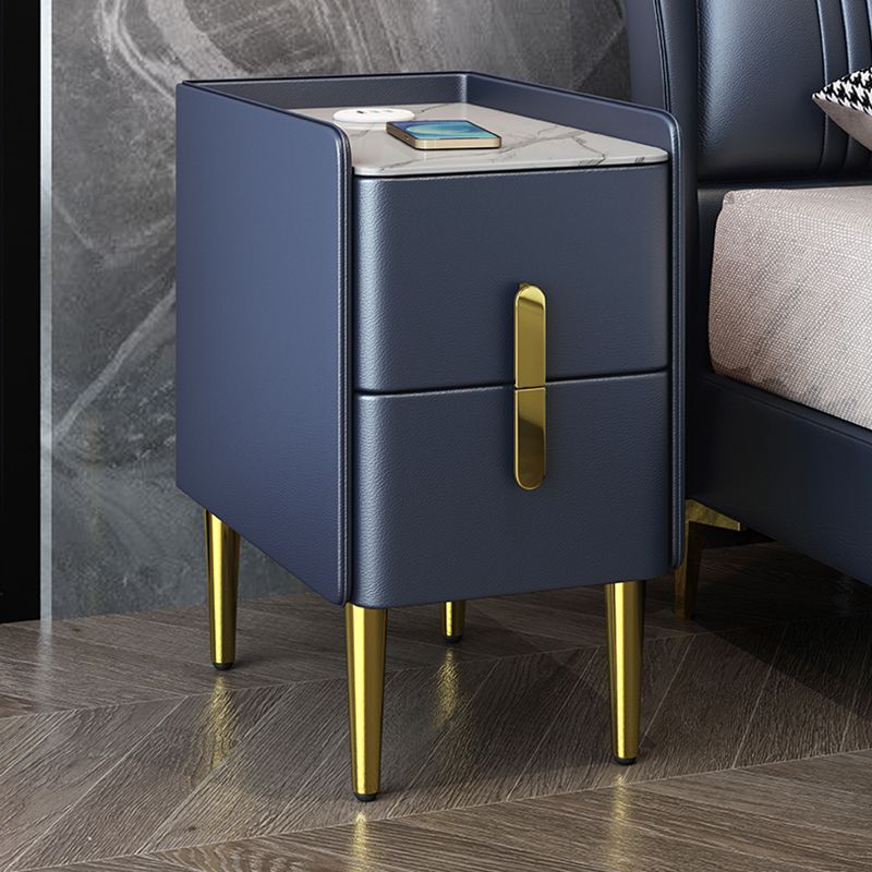 Modern Accent Table Nightstand Stone Nightstand with 2 Drawers