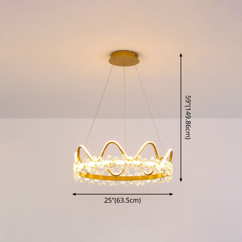 1 Light Crown Hanging Pendant Light Nordic Style Crystal Suspended Lighting Fixture for Living Room