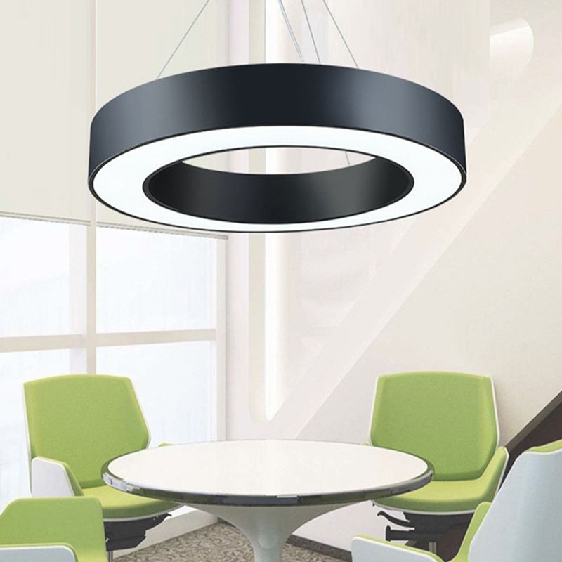 Hollow Round Office Pendant Ceiling Light Metal LED Modern Down Lighting Pendant in Black