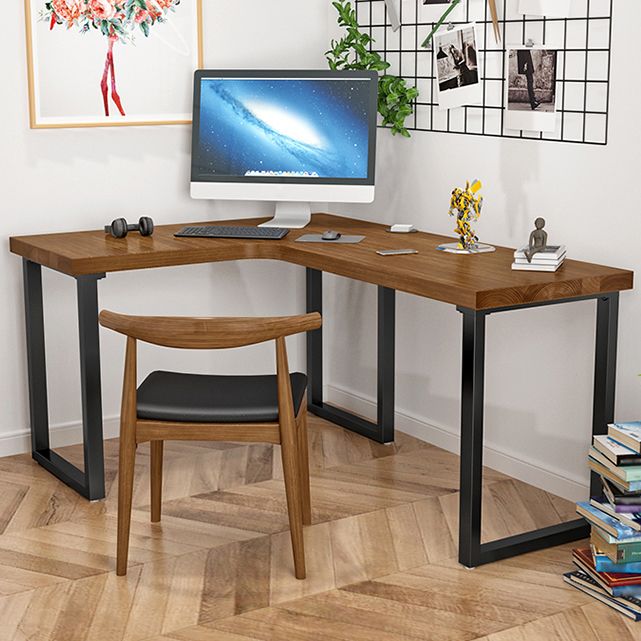 Solid Wood Pedestal Writing Desk Industrial L-Shape Office Desk